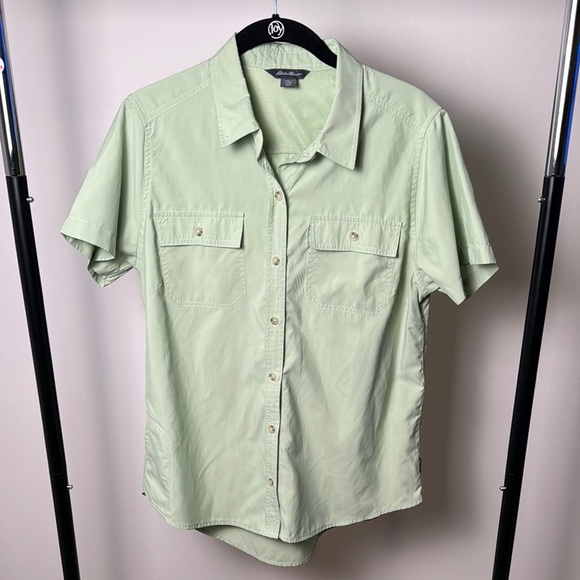 Women's Eddie Bauer Mint Green Outdoor Adventure Button Down Short Sleeve Shirt - Picture 1 of 8